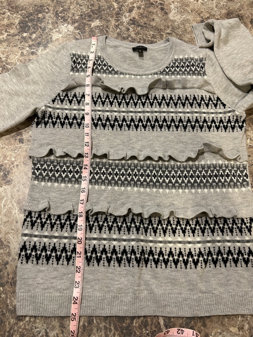 Talbots Knit Ruffle Sweater Wool Gray Medium - Picture 8 of 8